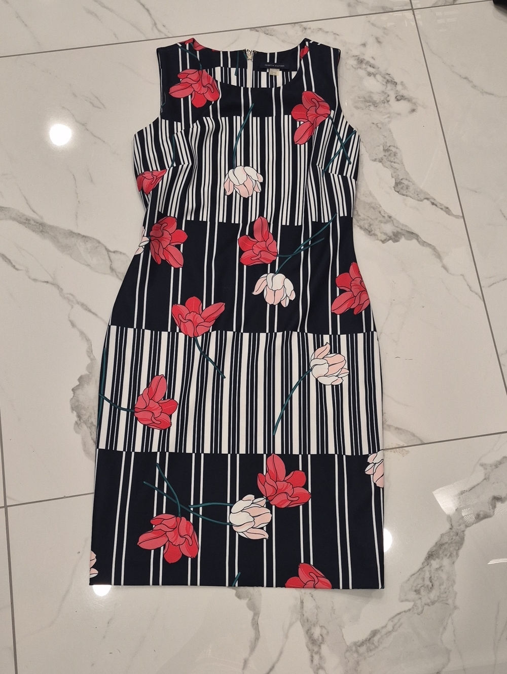 Tommy Hilfiger Navy, White & Red Floral Stripe Sheath Dress